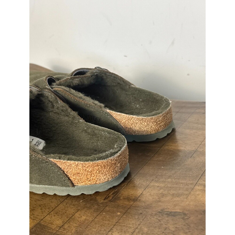 Birkenstock Boston Shearling Suede Clogs Olive Green EU 39 US 8-8.5 Women's - Picture 5 of 9